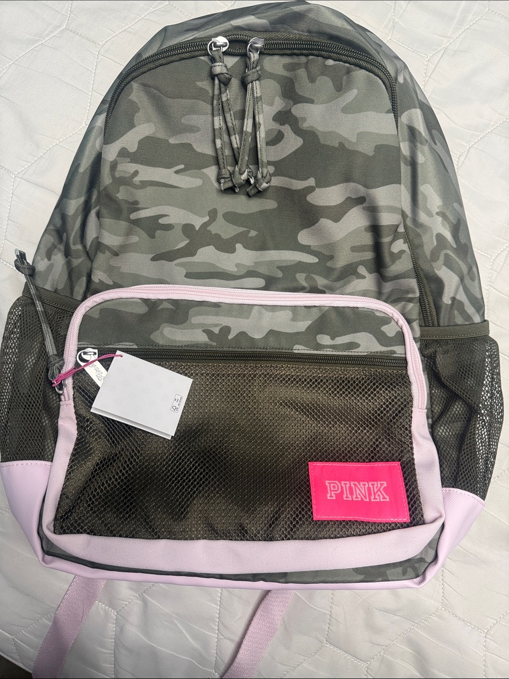 PINK Victoria's Secret Olive Camo Backpack with Pink Trim